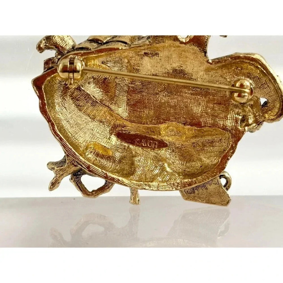 Noah's Ark Vintage Gold T Avon Brooch w/ Giraffes, Elephants, Zebras & Monkeys - Picture 5 of 10